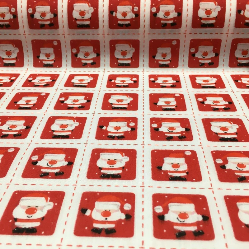 Father Christmas Stamp Printed Polycotton Fabric 110 cm MD1284 Mtex
