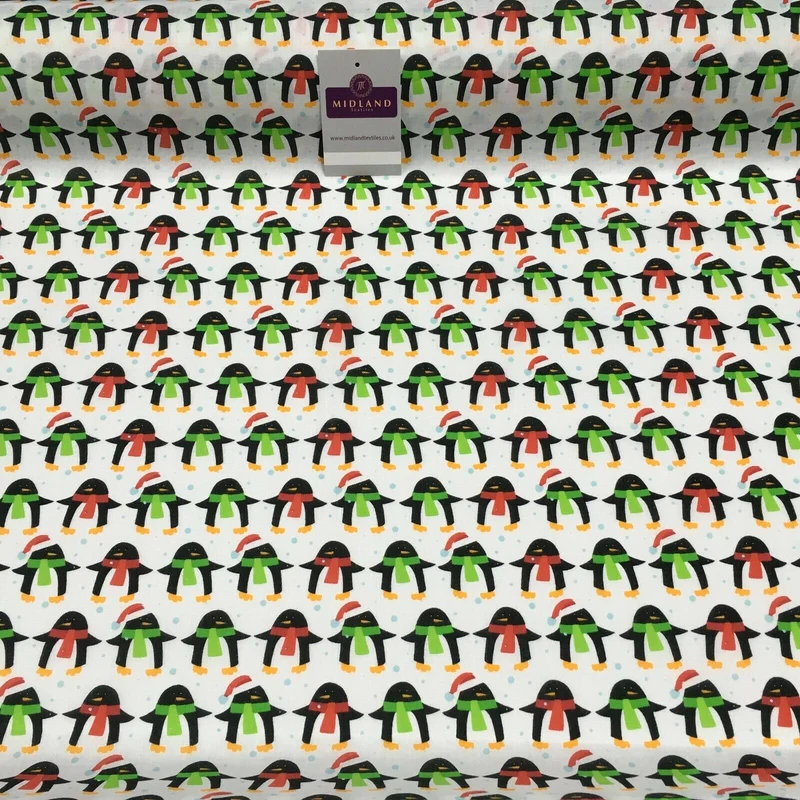 Christmas Penguin Xmas Printed cotton Fabric Craft Gifts 110 cm MD1289 Mtex