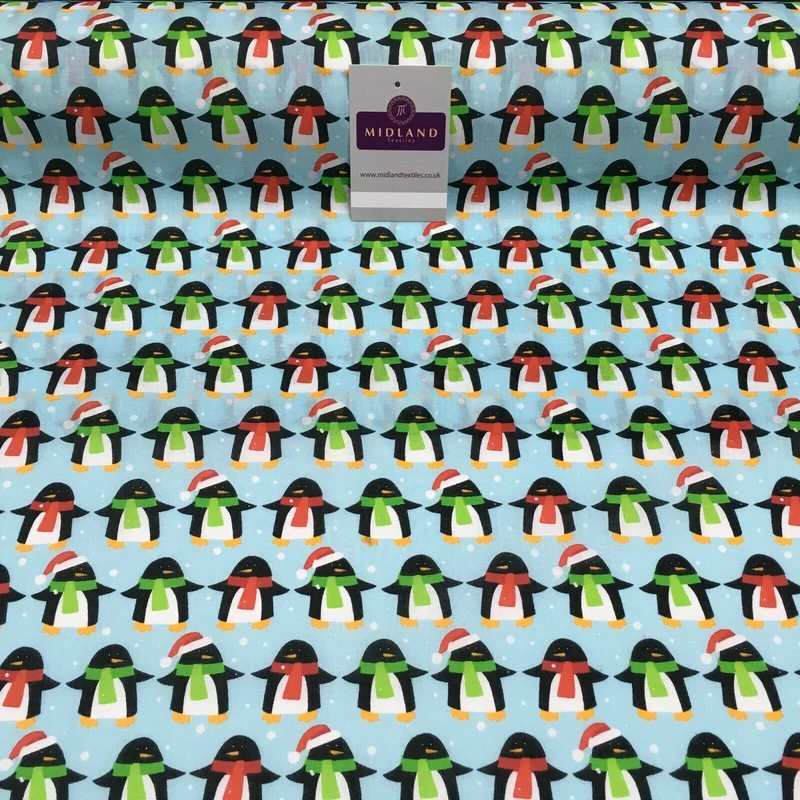 Christmas Penguin Xmas Printed cotton Fabric Craft Gifts 110 cm MD1289 Mtex