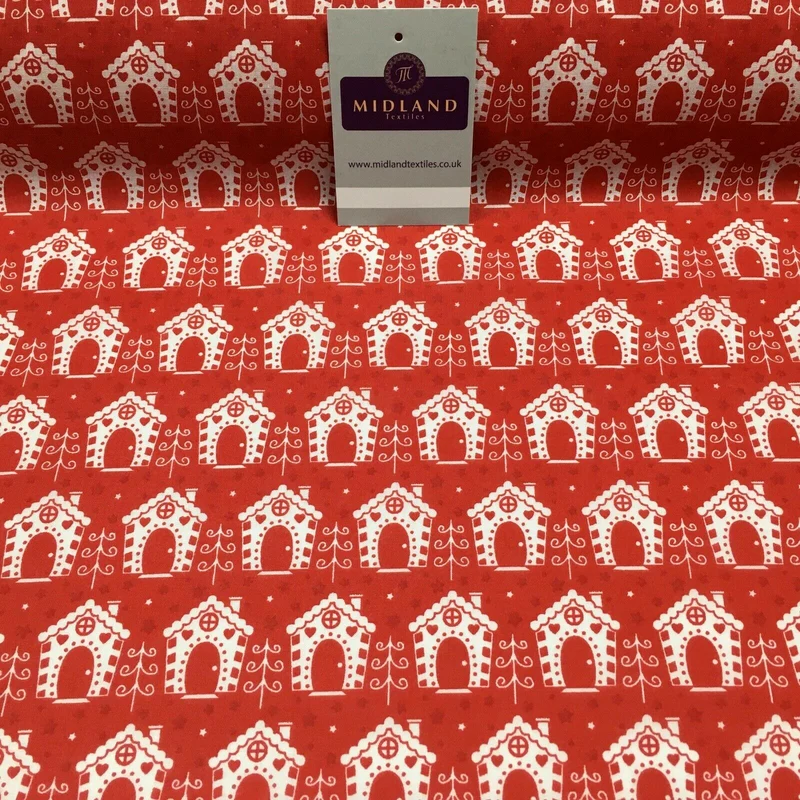 Christmas Bird House Printed Polycotton Fabric Craft Gifts 110 cm MD1287 Mtex