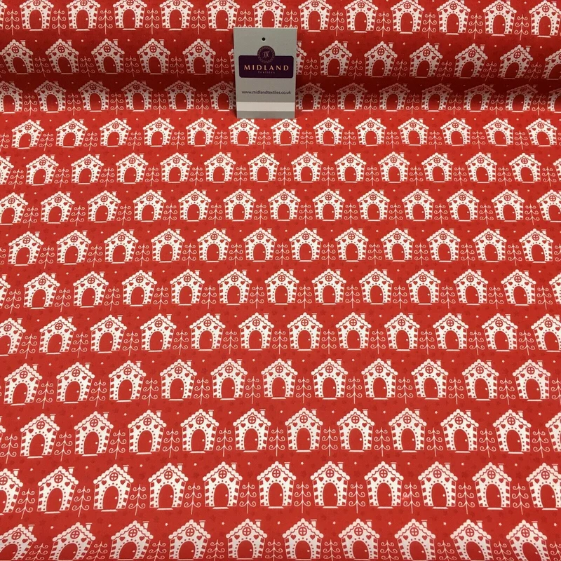 Christmas Bird House Printed Polycotton Fabric Craft Gifts 110 cm MD1287 Mtex