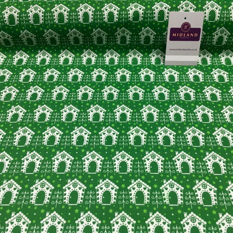 Christmas Bird House Printed Polycotton Fabric Craft Gifts 110 cm MD1287 Mtex