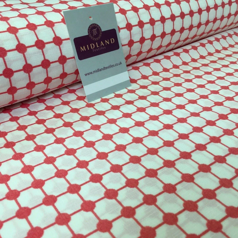 Coral & White Box Linen Effect Georgette Crepe Dress Fabric 147cm Wide MK1184-3