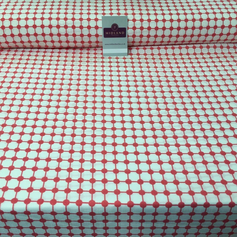Coral & White Box Linen Effect Georgette Crepe Dress Fabric 147cm Wide MK1184-3