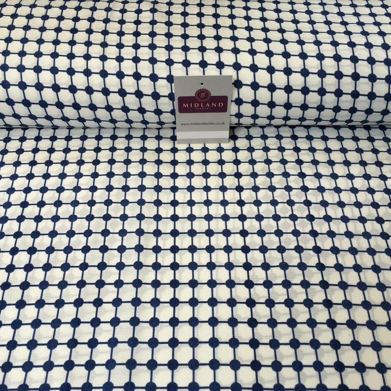 Blue Dot Box Linen Effect Georgette Crepe Dress Fabric 147cm Wide MK1184-5