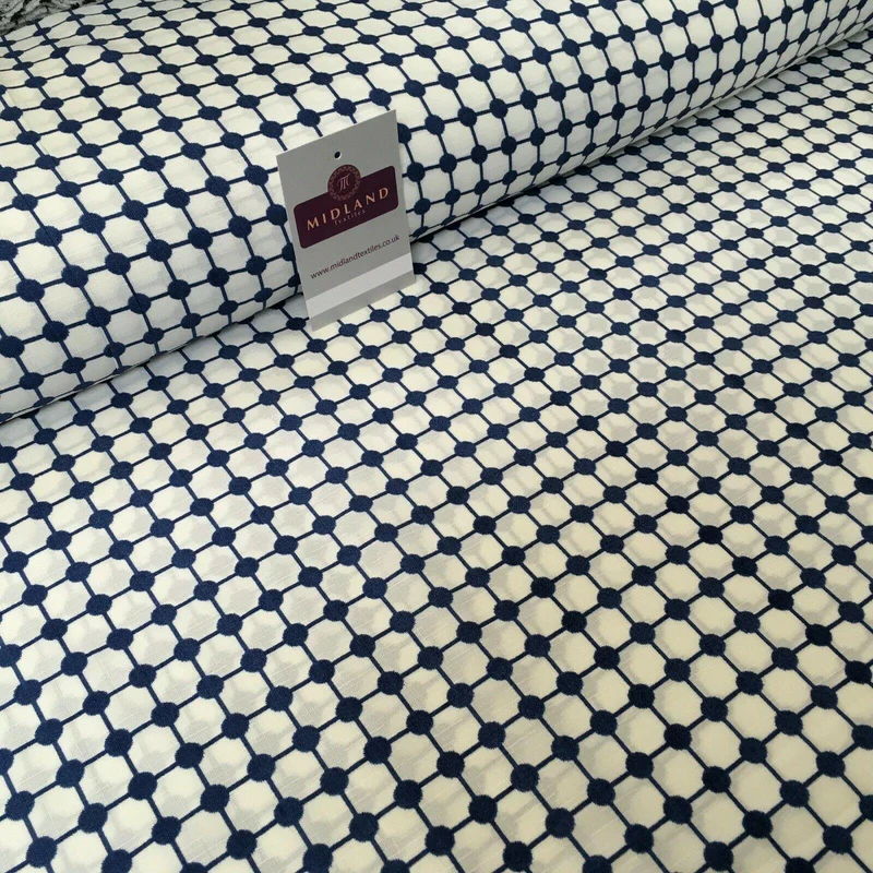 Blue Dot Box Linen Effect Georgette Crepe Dress Fabric 147cm Wide MK1184-5