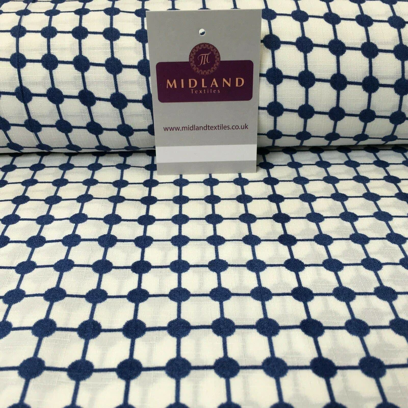 Blue Dot Box Linen Effect Georgette Crepe Dress Fabric 147cm Wide MK1184-5