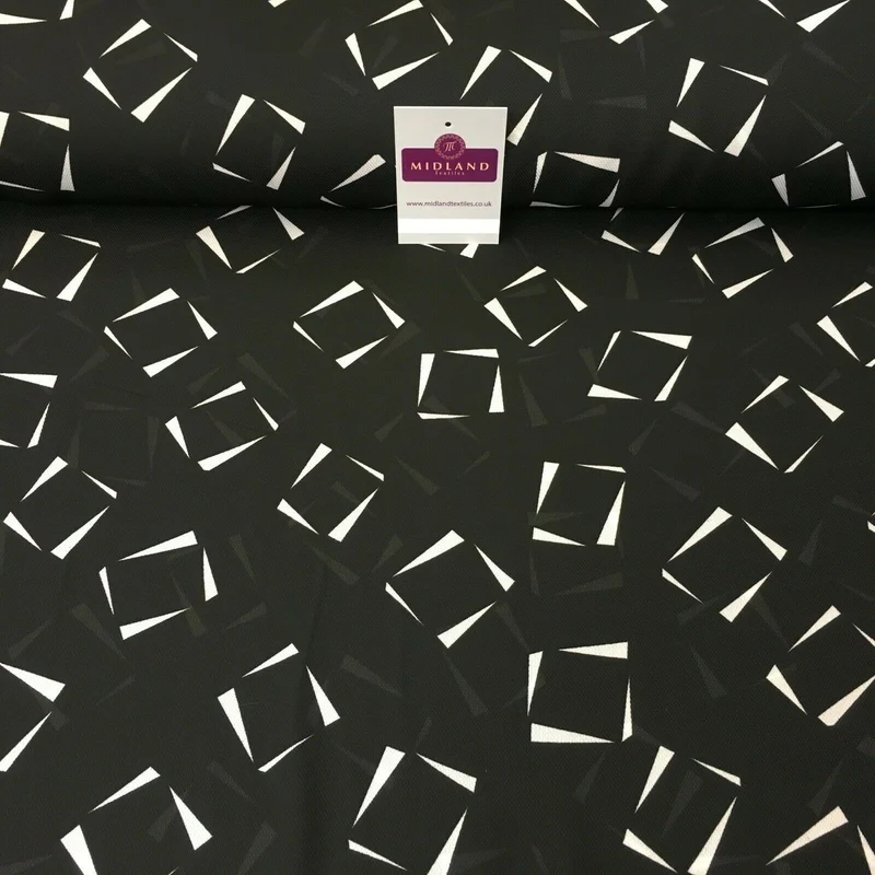 Black Geometric Printed Soft Georgette Twist Voile Dress Fabric MK1185-5