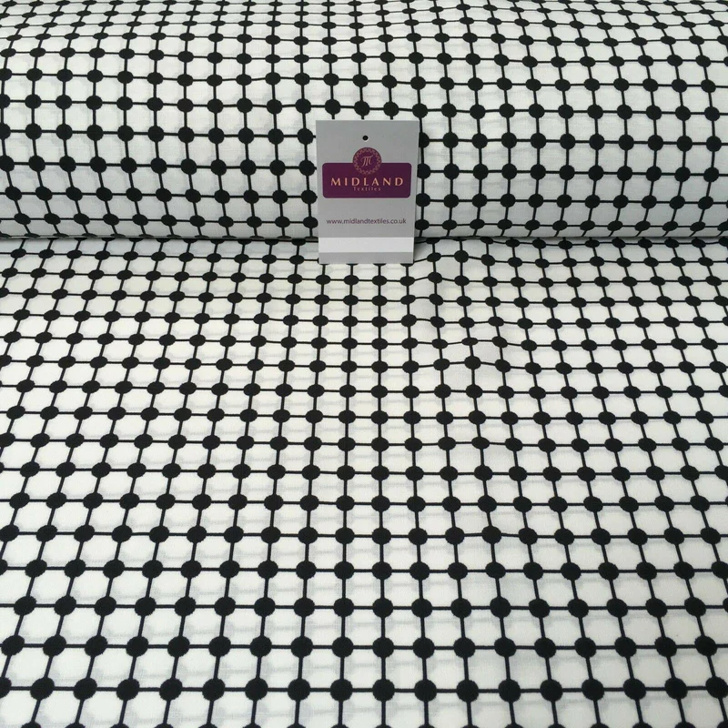 Black Dot Box Linen Effect Georgette Crepe Dress Fabric 147cm Wide MK1184-7