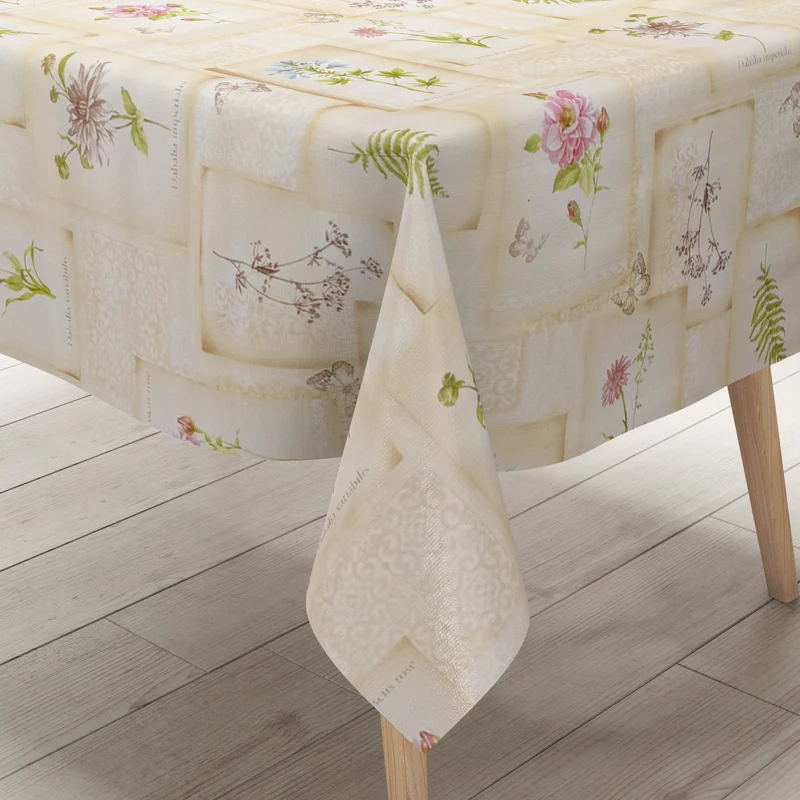 Wachstuch Tischdecke geprägt 503-1 beige Salbei Dahlia Schmetterlinge eckig rund oval