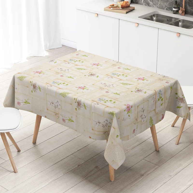 Wachstuch Tischdecke geprägt 503-1 beige Salbei Dahlia Schmetterlinge eckig rund oval