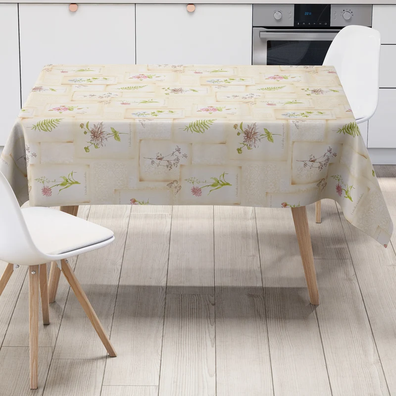 Wachstuch Tischdecke geprägt 503-1 beige Salbei Dahlia Schmetterlinge eckig rund oval
