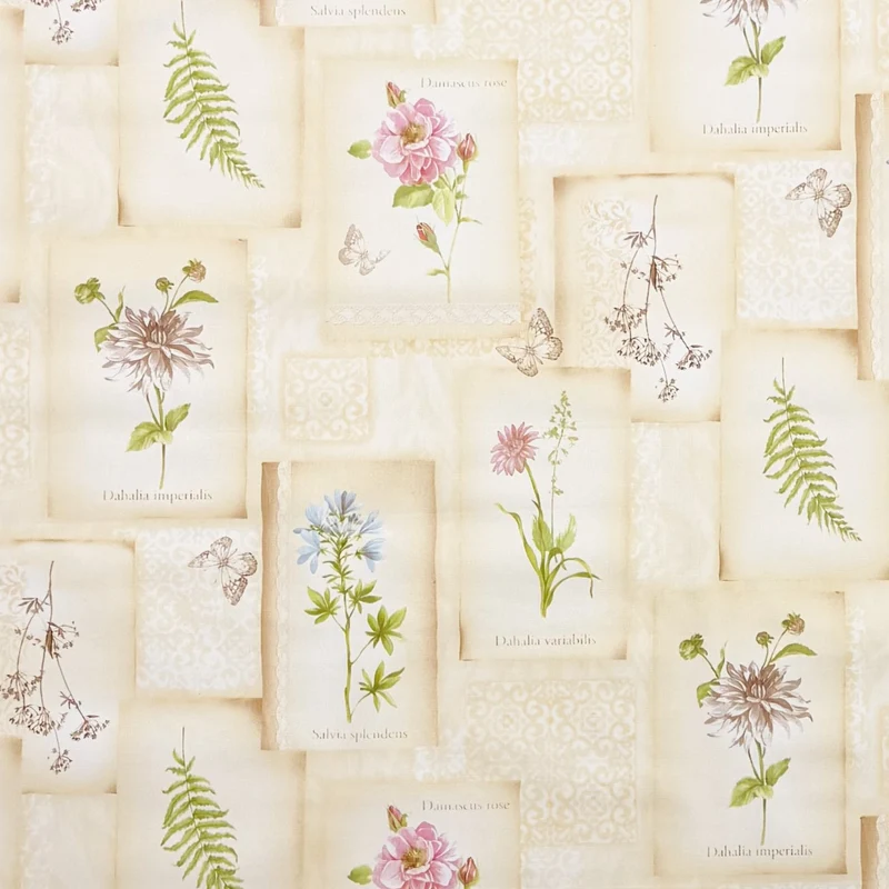 Wachstuch Tischdecke geprägt 503-1 beige Salbei Dahlia Schmetterlinge eckig rund oval
