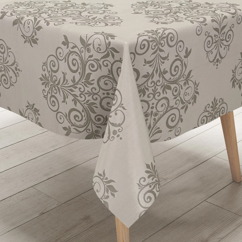 Wachstuch Tischdecke geprägt KE04430 helles Taupe Ornamente Barock eckig rund oval