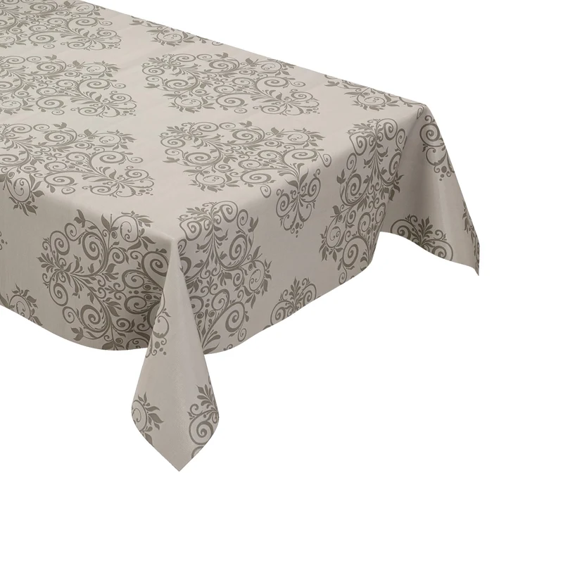 Wachstuch Tischdecke geprägt KE04430 helles Taupe Ornamente Barock eckig rund oval