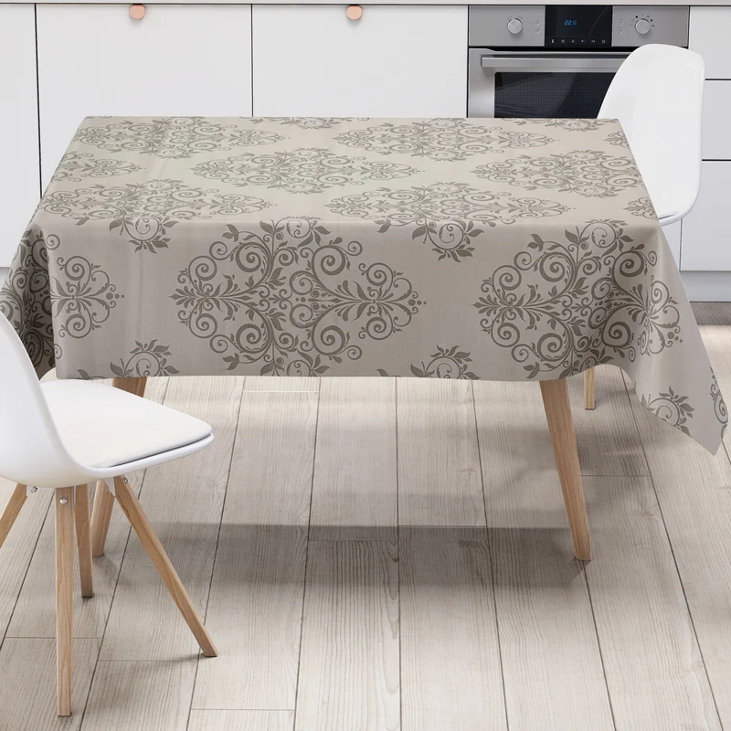 Wachstuch Tischdecke geprägt KE04430 helles Taupe Ornamente Barock eckig rund oval