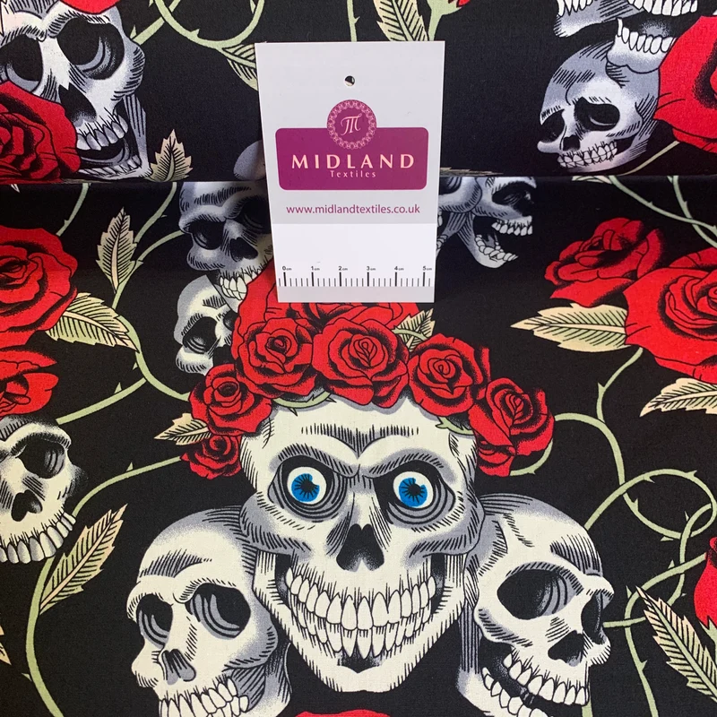 Halloween Skull and roses printed 100% cotton poplin craft mask Fabric MD1399 Mtex
