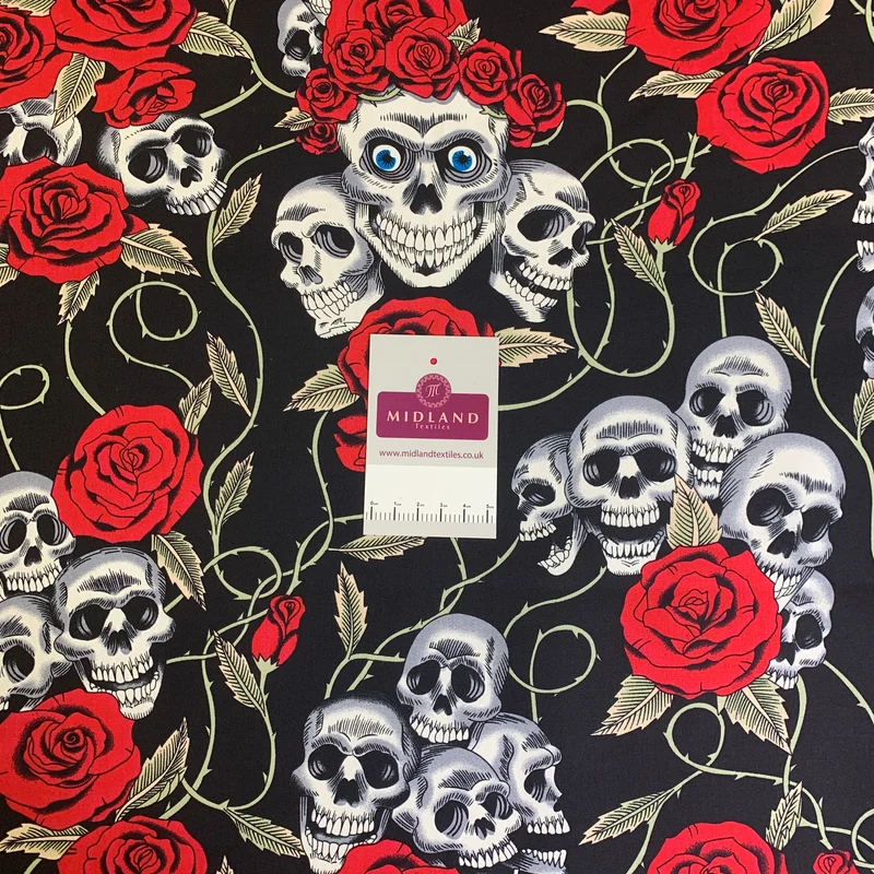 Halloween Skull and roses printed 100% cotton poplin craft mask Fabric MD1399 Mtex