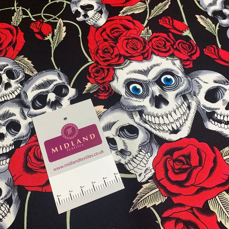 Halloween Skull and roses printed 100% cotton poplin craft mask Fabric MD1399 Mtex