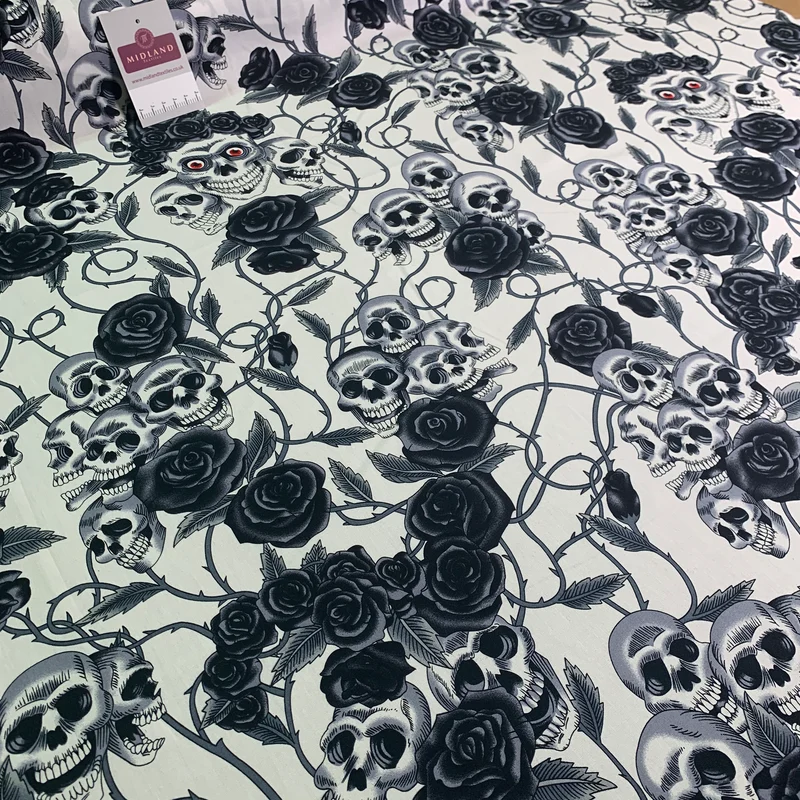 Halloween Skull and roses printed 100% cotton poplin craft mask Fabric MD1399 Mtex