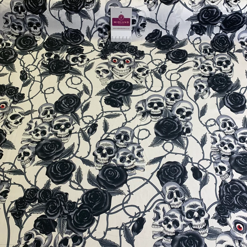 Halloween Skull and roses printed 100% cotton poplin craft mask Fabric MD1399 Mtex
