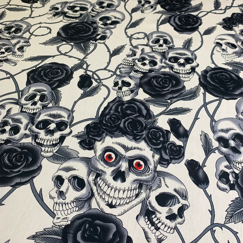 Halloween Skull and roses printed 100% cotton poplin craft mask Fabric MD1399 Mtex