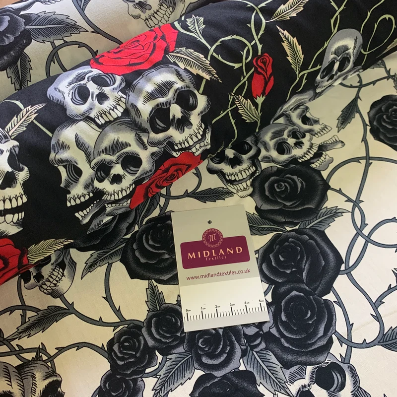 Halloween Skull and roses printed 100% cotton poplin craft mask Fabric MD1399 Mtex