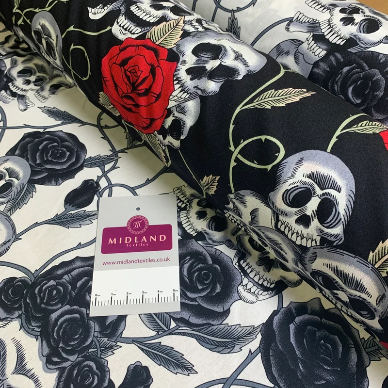 Halloween Skull and roses printed 100% cotton poplin craft mask Fabric MD1399 Mtex