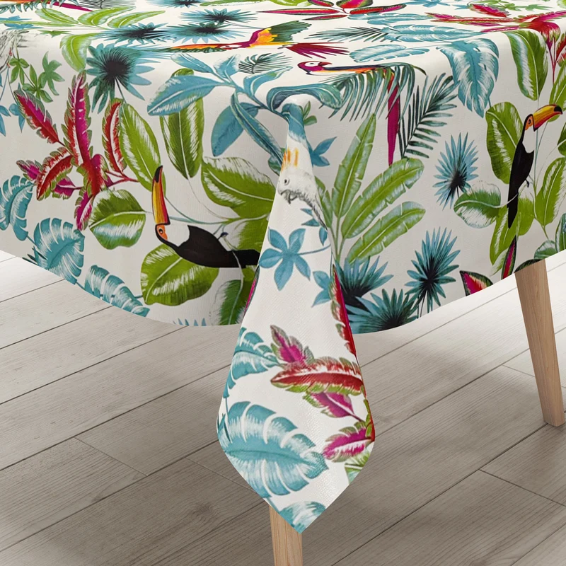 Wachstuch Tischdecke P8247-1 weiß Dschungel Papagei Tucan Palmen eckig rund oval