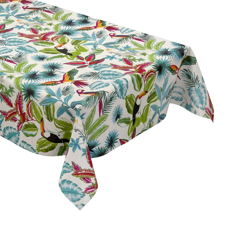 Wachstuch Tischdecke P8247-1 weiß Dschungel Papagei Tucan Palmen eckig rund oval