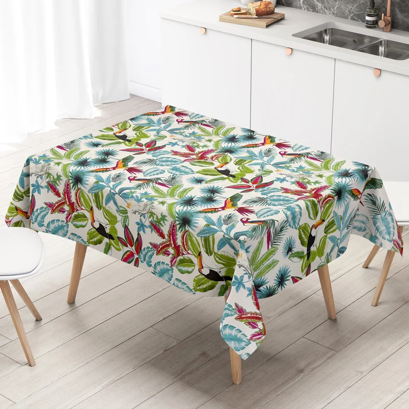 Wachstuch Tischdecke P8247-1 weiß Dschungel Papagei Tucan Palmen eckig rund oval