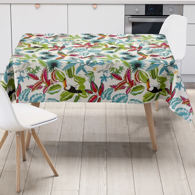 Wachstuch Tischdecke P8247-1 weiß Dschungel Papagei Tucan Palmen eckig rund oval