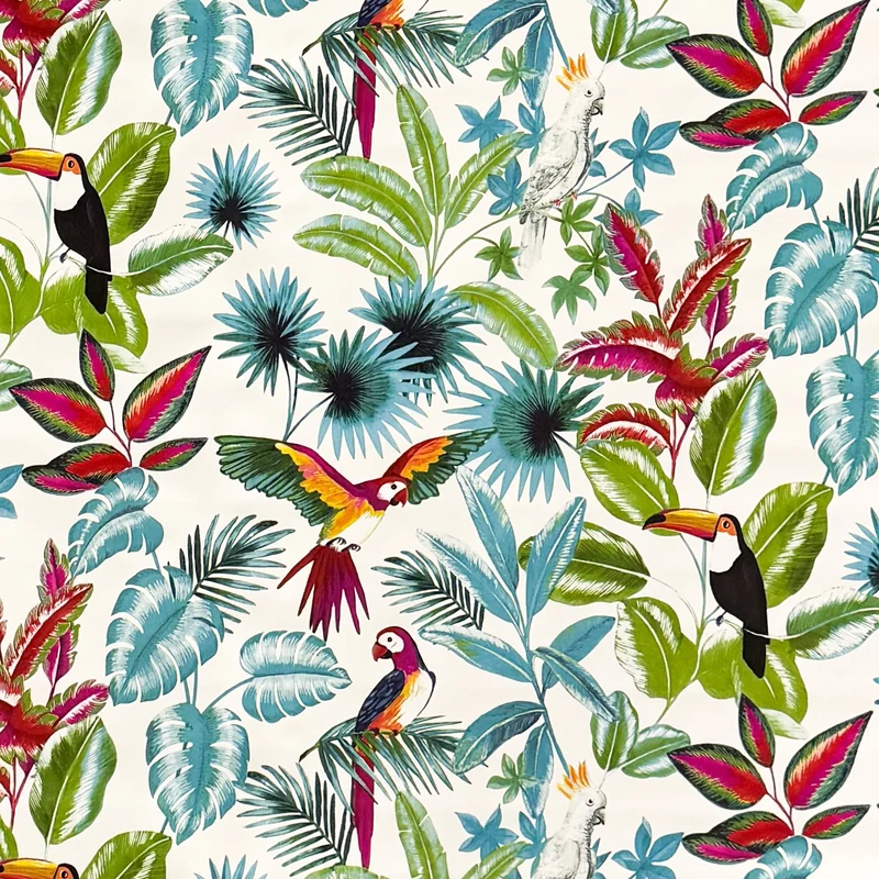 Wachstuch Tischdecke P8247-1 weiß Dschungel Papagei Tucan Palmen eckig rund oval