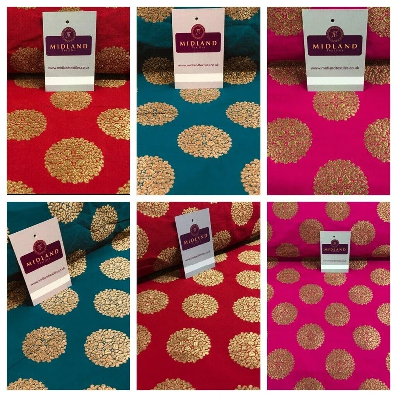 Indian Gold Floral Banarsi Brocade Waistcoat fabric 125cm Wide MN1098 Mtex