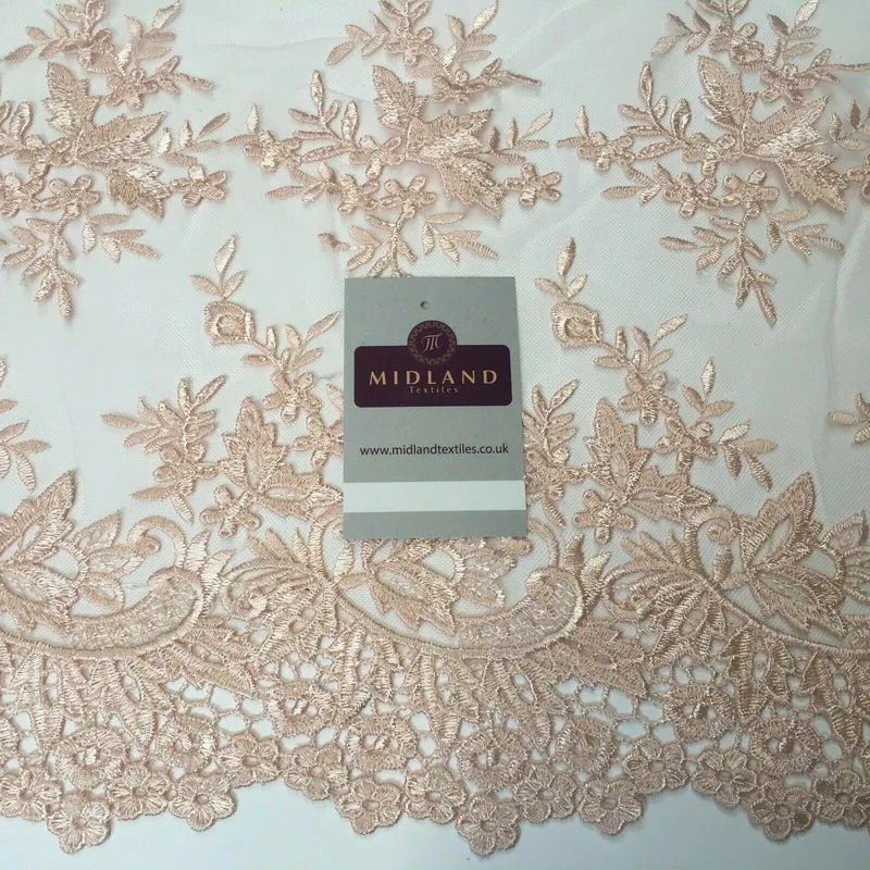 Bridal Floral Double Scalloped Edge Applique Dress Net cm Wide M1135 Mtex
