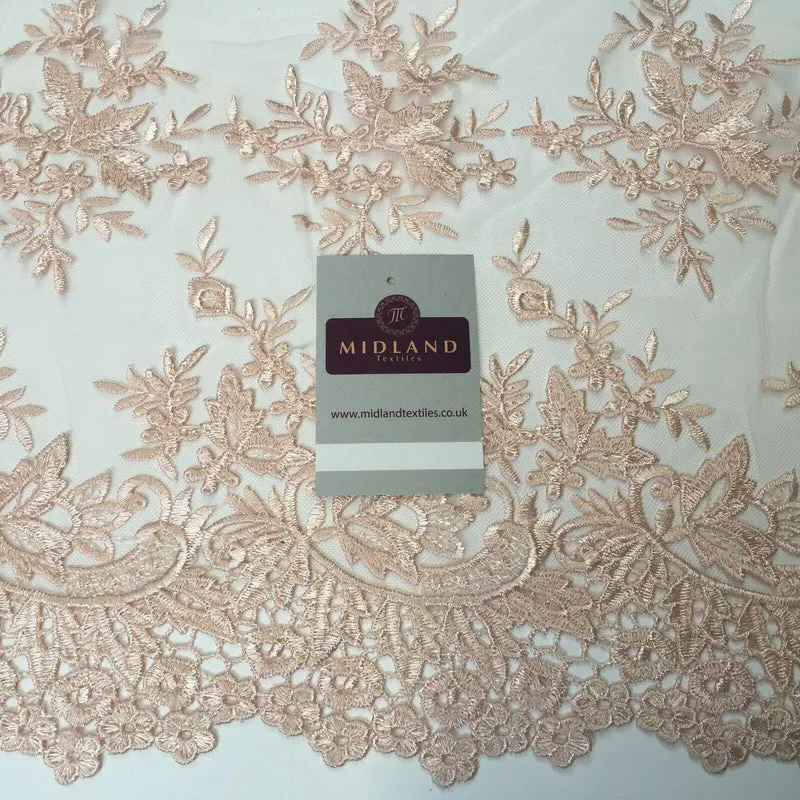 Bridal Floral Double Scalloped Edge Applique Dress Net cm Wide M1135 Mtex