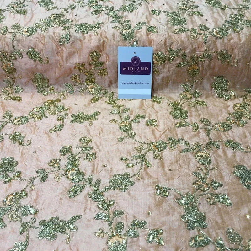 Floral Embellished Faux Silk dress Fabric 100cm wide MR1107 Mtex