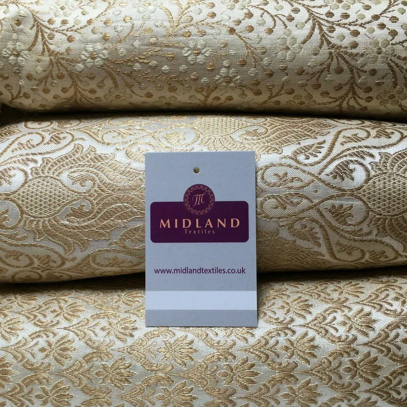 Cream Gold Indian Banarsi Brocade Faux Silk Waistcoat Fabric 110 cm M1274