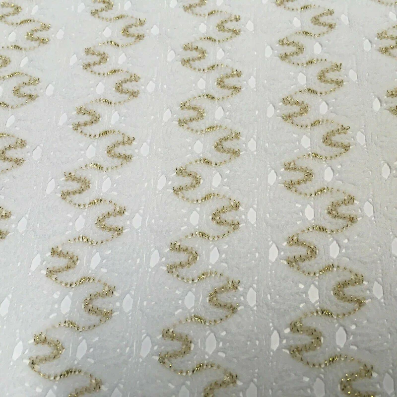 White Gold Geometric Lurex Knitted Lace Stretch Dress Fabric MU1258