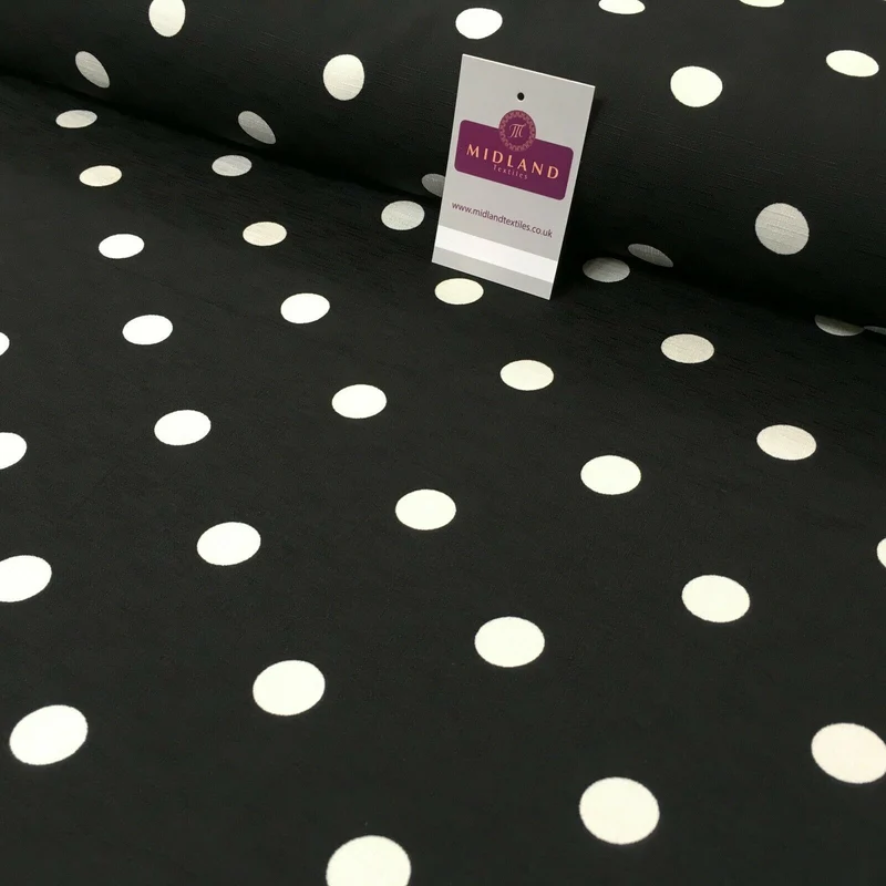 Black & Ivory Spot Linen Effect Georgette Crepe Dress Fabric 147 cm MK1184-8