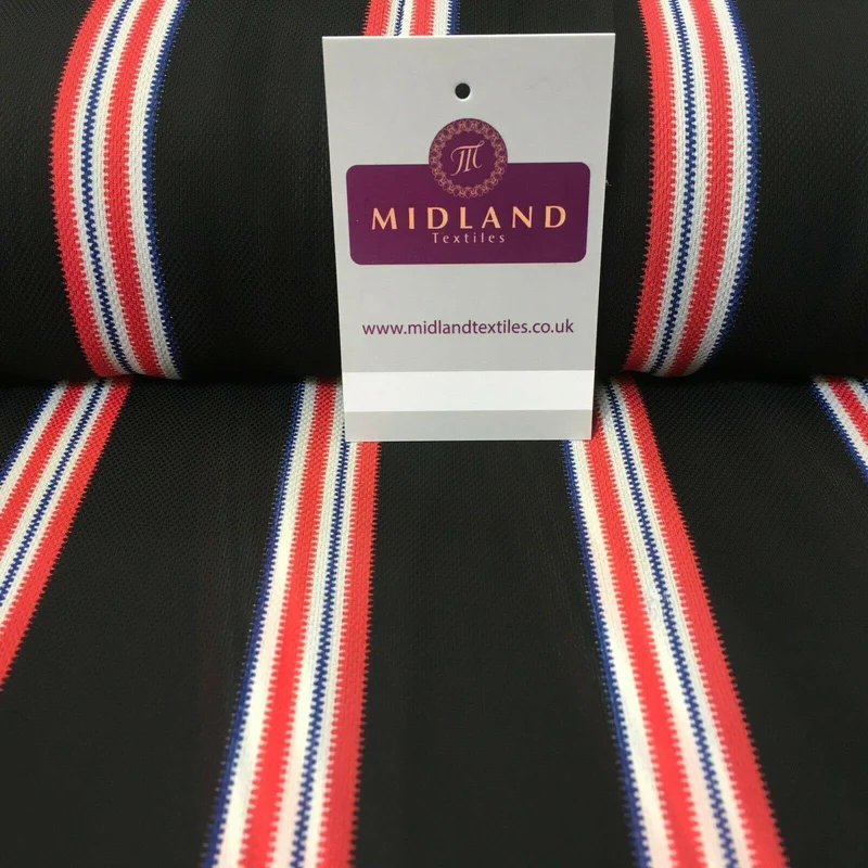 Black & Coral Stripped soft Georgette twist voile Dress Fabric 147cm MK1185-8