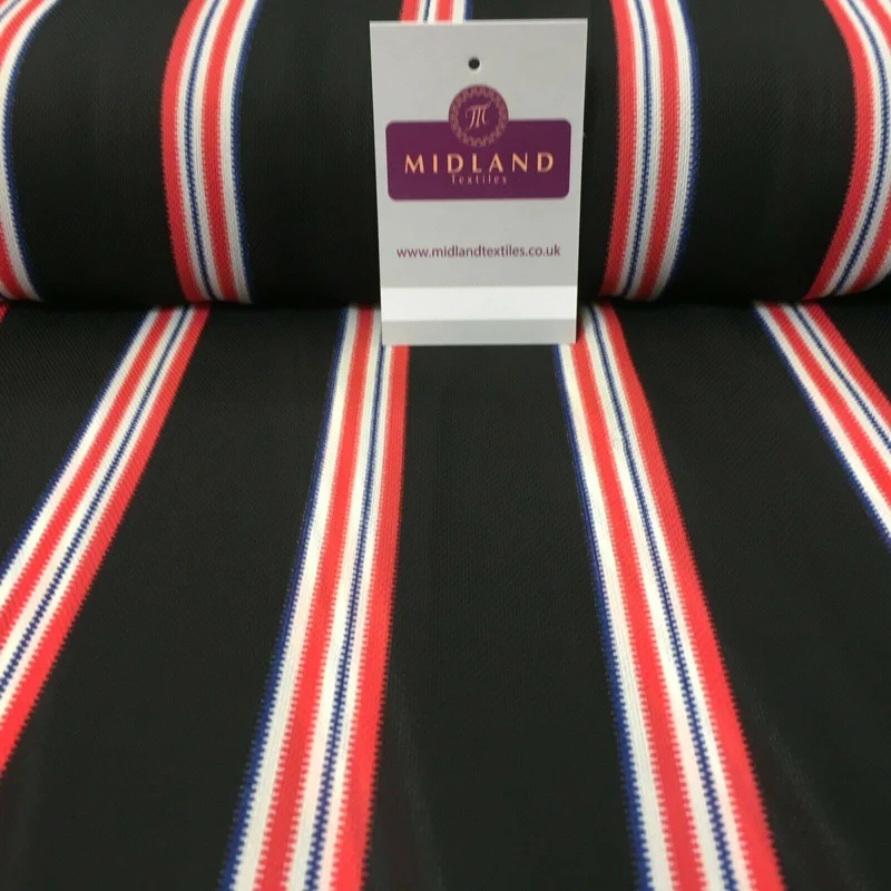 Black & Coral Stripped soft Georgette twist voile Dress Fabric 147cm MK1185-8