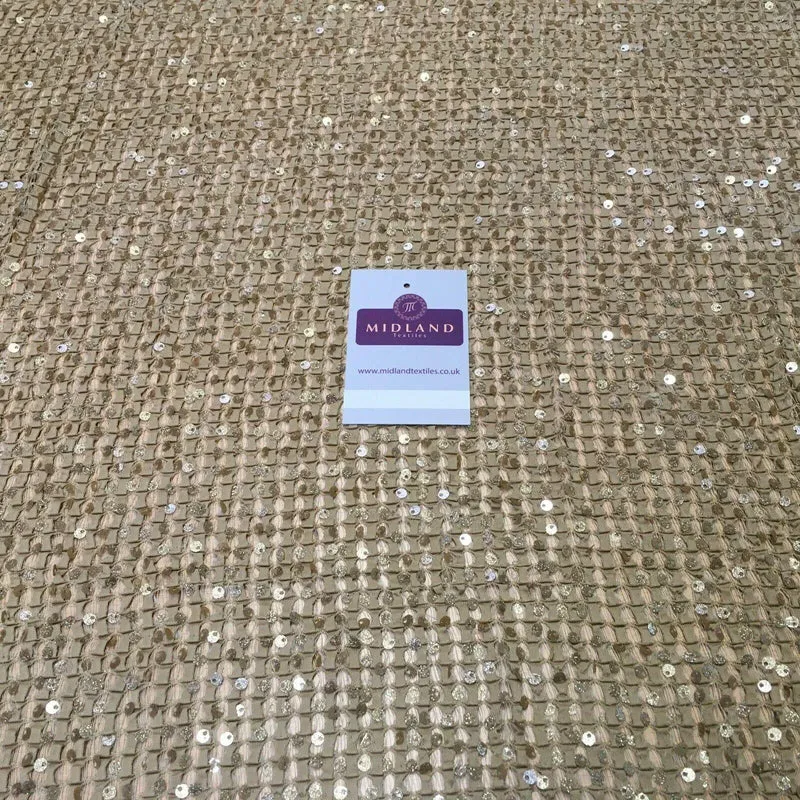 Beige Gold Knit Jersey Sequins Net mesh Ideal for scarfs 127 cm Wide MR1108