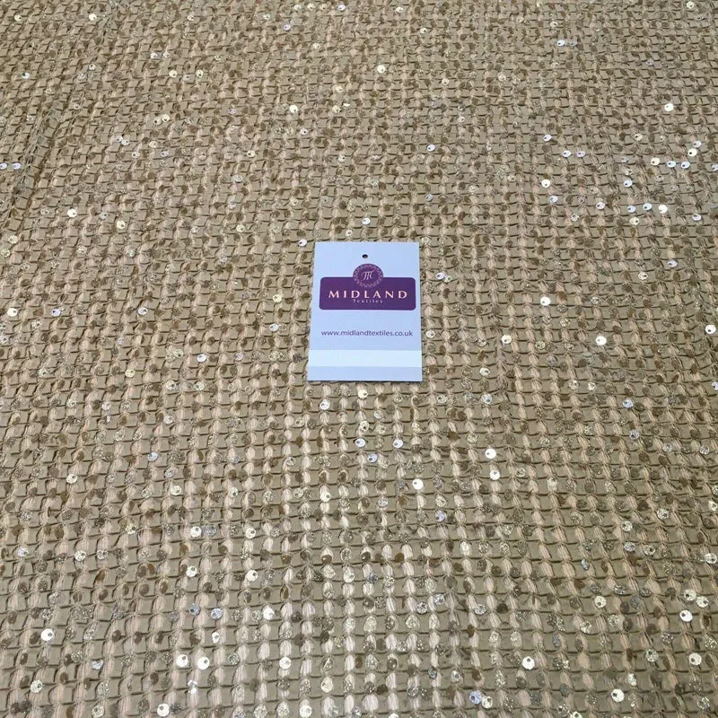 Beige Gold Knit Jersey Sequins Net mesh Ideal for scarfs 127 cm Wide MR1108