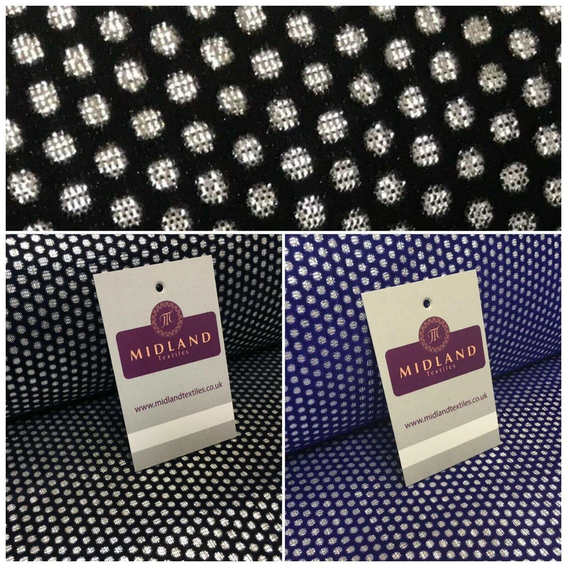 Geometric Silver Spot Dot Flocked Silver Lame Fabric 110 cm Wide MA1176 Mtex