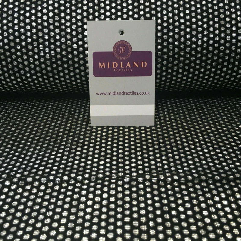 Geometric Silver Spot Dot Flocked Silver Lame Fabric 110 cm Wide MA1176 Mtex