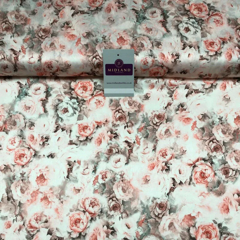 Floral Vintage Soft Digital Printed Satin Dress Fabric 110 cm Wide MA1142 Mtex