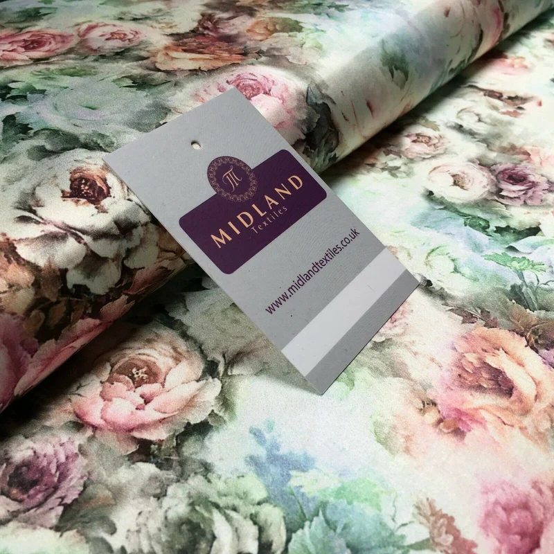 Floral Vintage Soft Digital Printed Satin Dress Fabric 110 cm Wide MA1141 Mtex