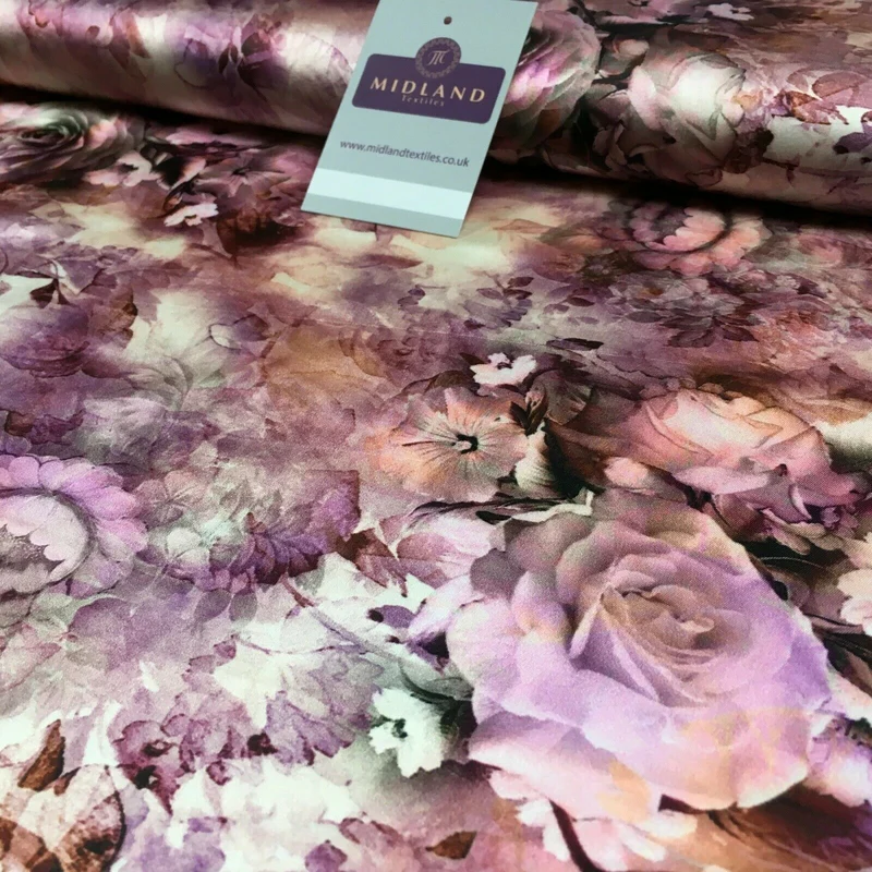 Floral Vintage Soft Digital Printed Satin Dress Fabric 110 cm Wide MA1141 Mtex