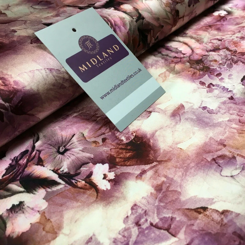 Floral Vintage Soft Digital Printed Satin Dress Fabric 110 cm Wide MA1141 Mtex